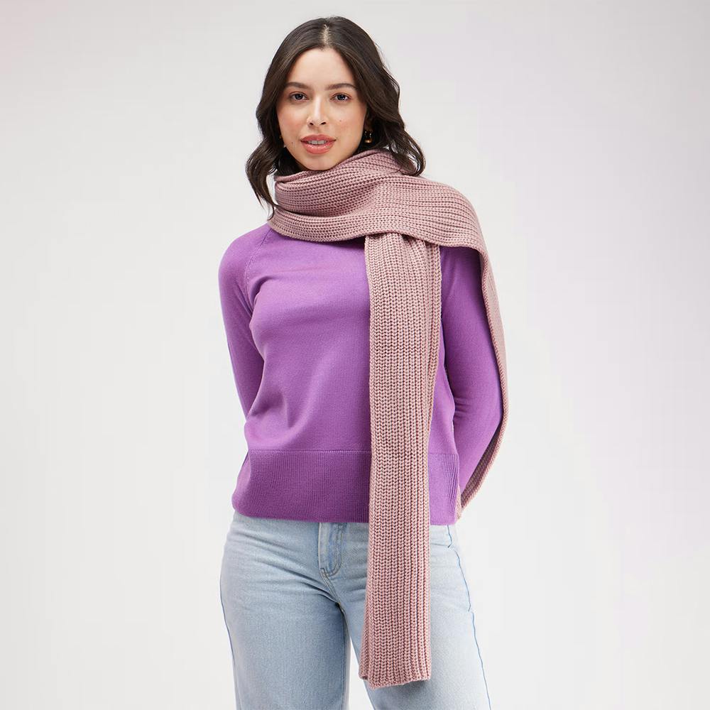 FableStreet Textured Knit Muffler-Dusty Pink