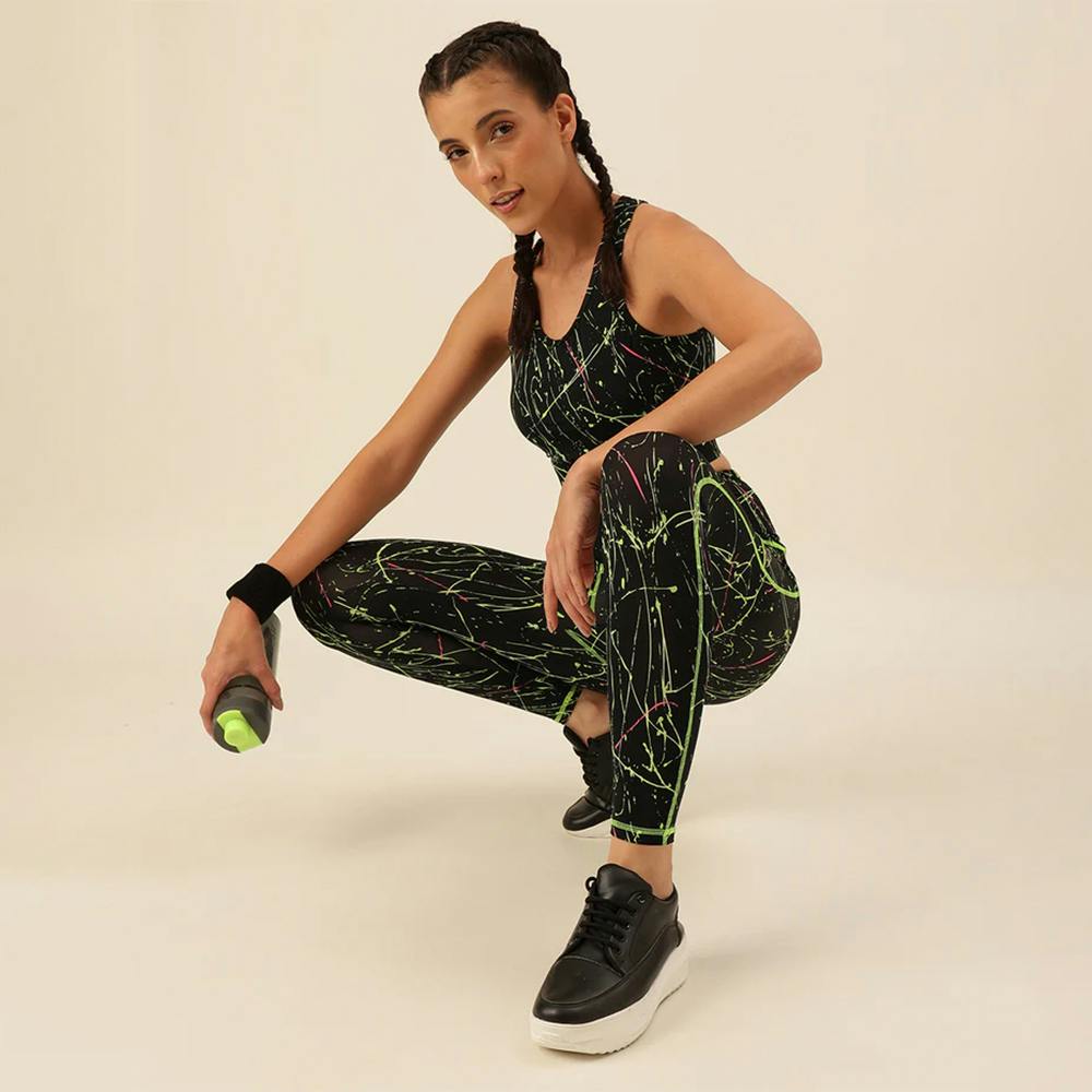 Cukoo Black with Neon print Sports Bra and Legging Set