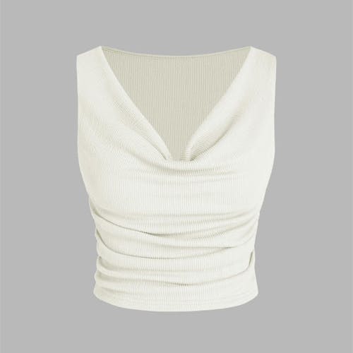 Cider Beige Cowl Neck Ruched Tank Crop Top