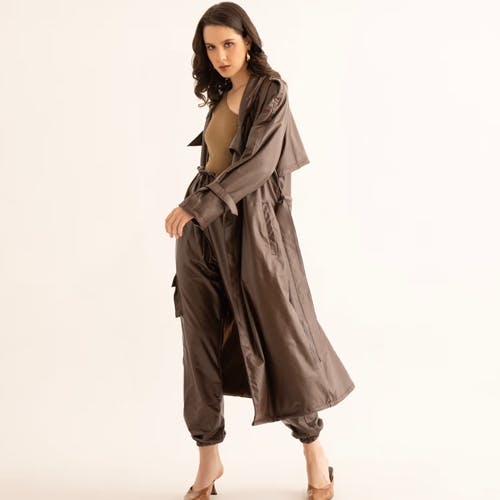 Torqadorn Brown Faux Leather Trench Coat & Belt