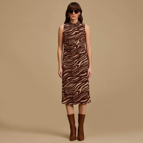 Kazo Jasper Brown Animal Printed Midi Dress