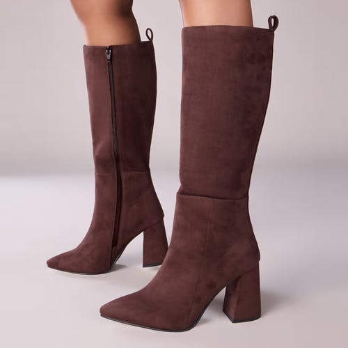 IYKYK by Nykaa Fashion Brown Pointed Toe Below Knee Block Heeled Boots