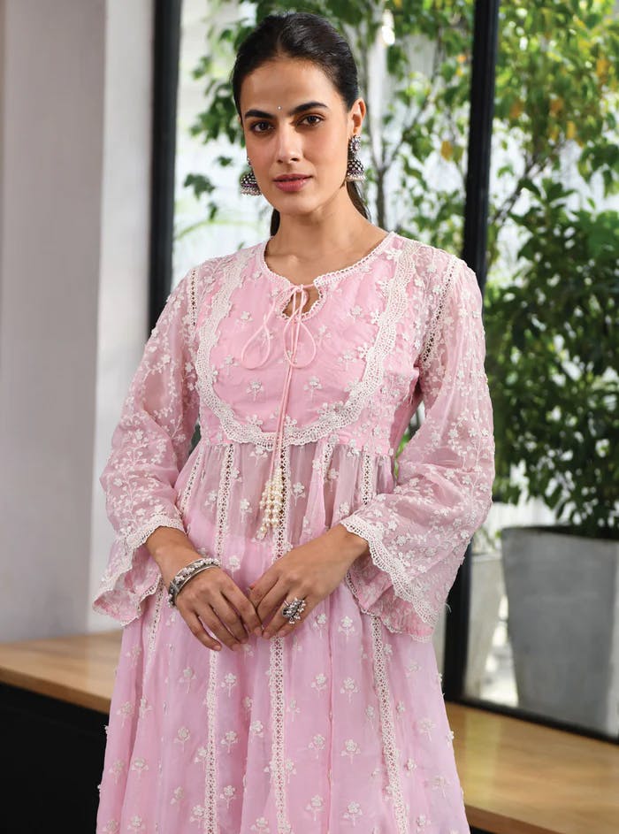 Organza sussex pink anarkali kurta