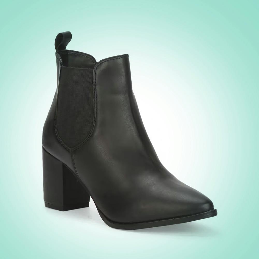 Black PU Slip On Ankle Boots