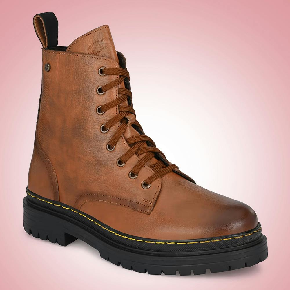 Solid Tan Lace-up Biker Boots