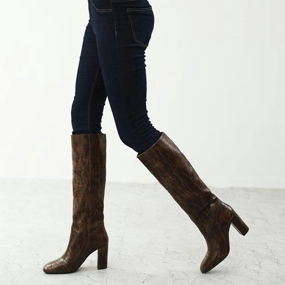 Saint G Brown Stretch Suede Leather Knee High Boots