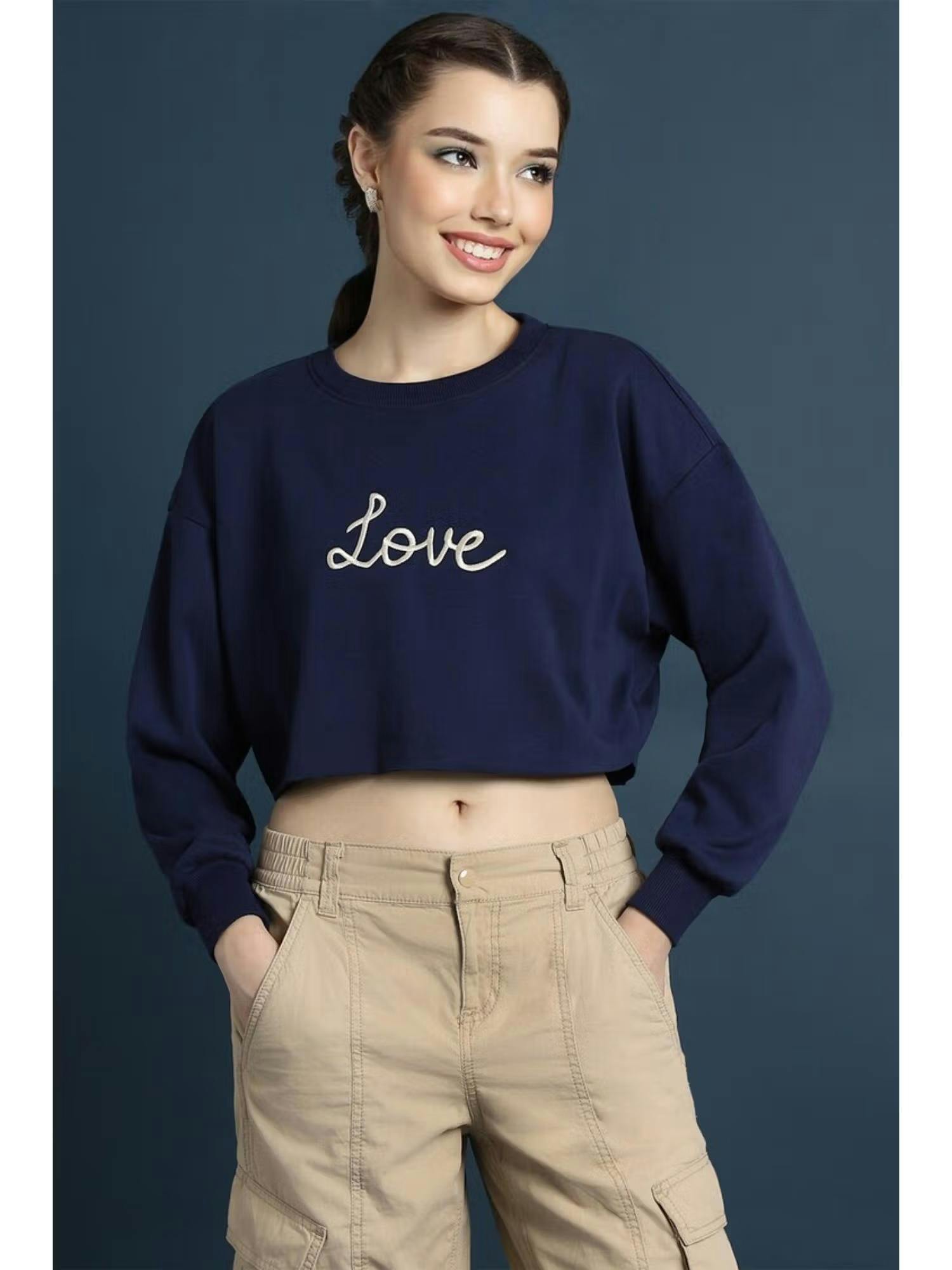 Embroidered Navy Blue Sweatshirt